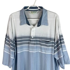 Vintage Palmland Club Mens Polo Shirt 2XLT Blue Striped‎ Pocket S/S Polyester